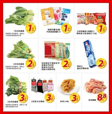 沃爾瑪及好又多門店推出 “1元、2元、3元、5元、8.8元、9.9元”等價位的400個 “均一價” 特惠商品